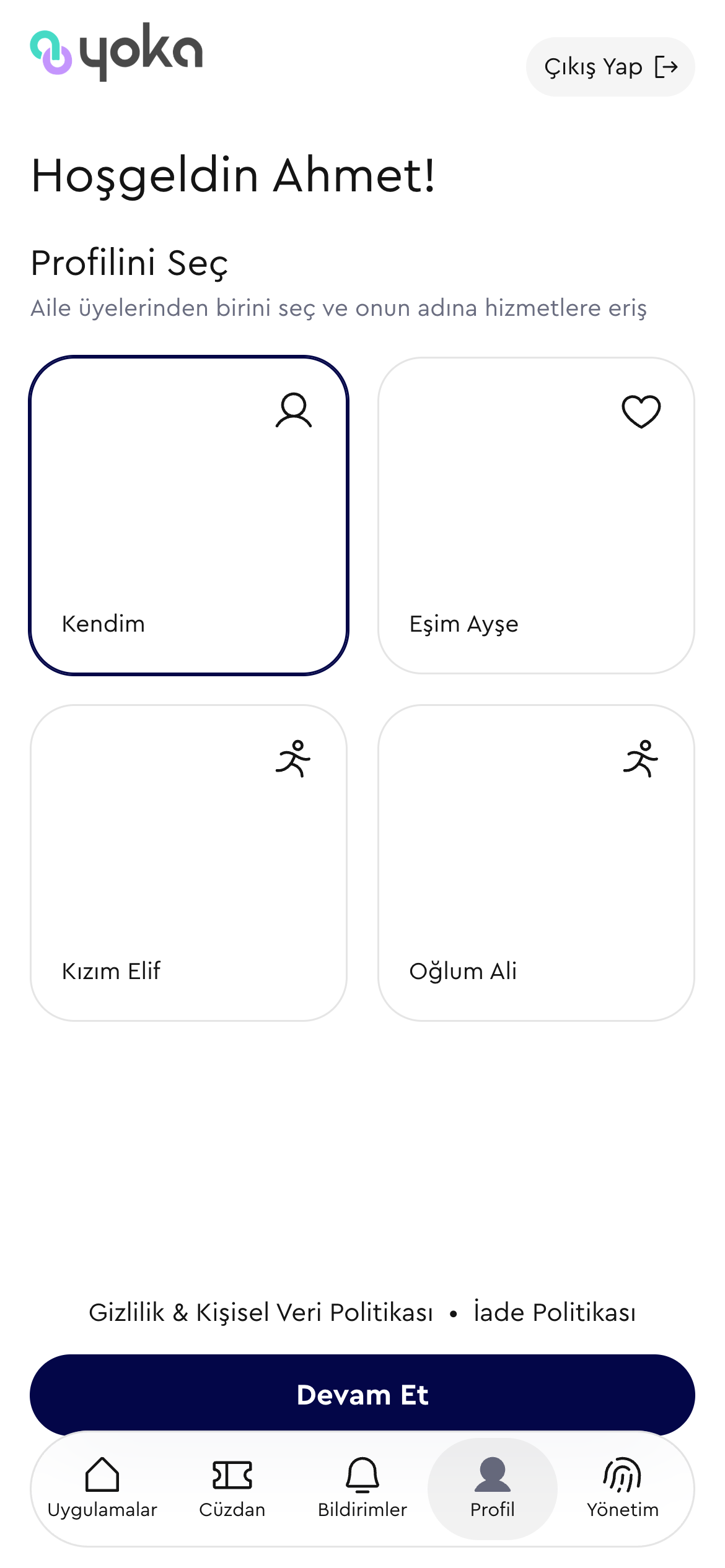 Yoka Uygulamalar Ekranı